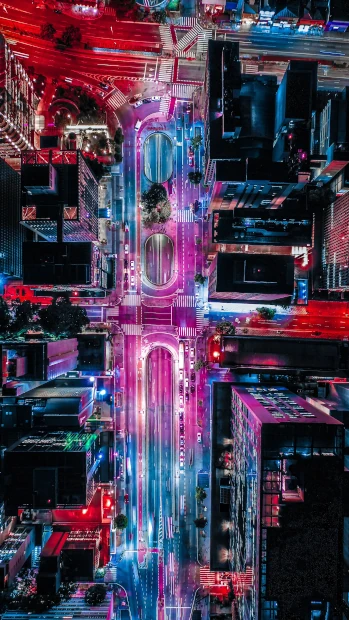 Luftbild in New York bei Nacht